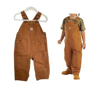 Carhartt Bib Overalls Kids Infant 12M Brown Tan Canvas Cotton Unlined TK6286-B